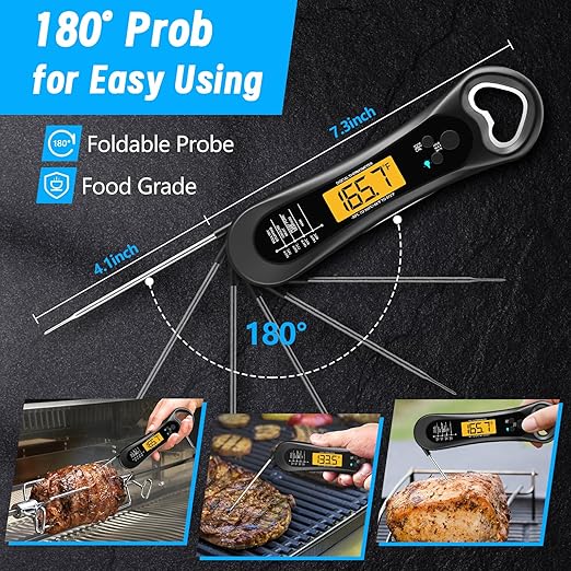 Meat Thermometer Digital, Instant Read Meat Thermometer for Grill and Cooking, with Bottle Opener, Backlight & Calibration Food Thermometer, Kitchen Gadgets for BBQ, Turkey, Candy, Liquids