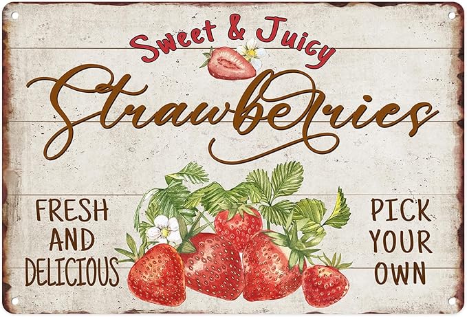 Sanwarm Metal Sign 8X12 Inch, Strawberry Leaves Flower Vintage Tin Sign Wall Art Decor for Home, Living Room, Kitchen, Garden, Bedroom, Office, Hotel, Cafe And Pub Decoration by SanwarmHomeDecor