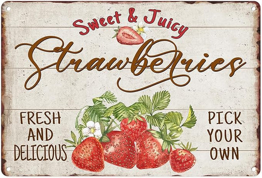 Sanwarm Metal Sign 8X12 Inch, Strawberry Leaves Flower Vintage Tin Sign Wall Art Decor for Home, Living Room, Kitchen, Garden, Bedroom, Office, Hotel, Cafe And Pub Decoration by SanwarmHomeDecor