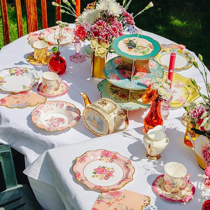Talking Tables Tea Party Decorations Floral Paper Lantern Plates Vintage Party for Birthdays, Bridal shower, Baby shower, 3 Sizes, Pack of 3, Pastel colors, Model: