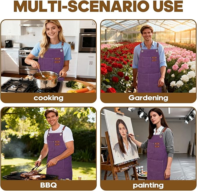 Aprons For Women Men With Large Pockets, Waterproof Cotton Chef Aprons For Cooking Server Grilling Bbq Kitchen