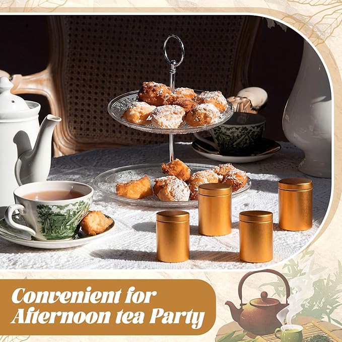 20 Pcs Mini Tea Tin Canister 1.8 × 2.6" with Round Airtight Double Lid Small Kitchen Tea Canister Container for Travel Business Leaf Coffee Candy Spices Herbs (Gold)