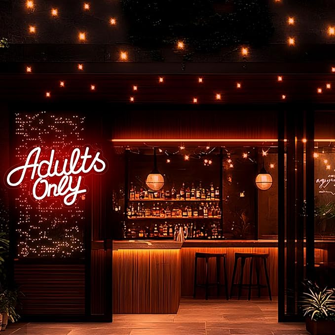 Adults Only Neon Sign for Wall Decor Red Text Light Up Sign Business Signs Neon Signs for Man Cave Garage Decor for Bar Pub Party Live Bedroom Hotel USB Powered LED Wall Art Size 12.8*8.1in（GLND350）