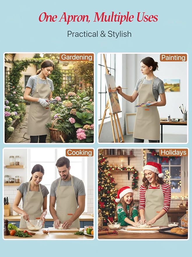 Kitchen Cooking Apron for Women Men Water-Resistant Artist Barista Baking Craft Catering Work Bib with Large Pockets