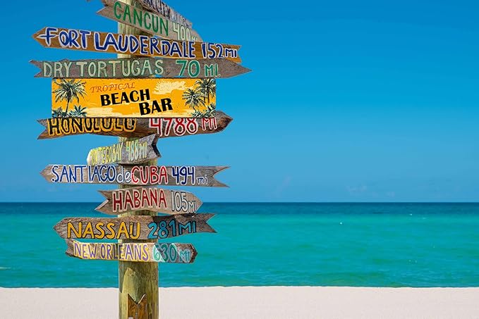 Tropical Beach Bar Metal Sign 4x16in Boho Island Plaque for Yard House Outdoor Bar Wall Room Decor Accessories