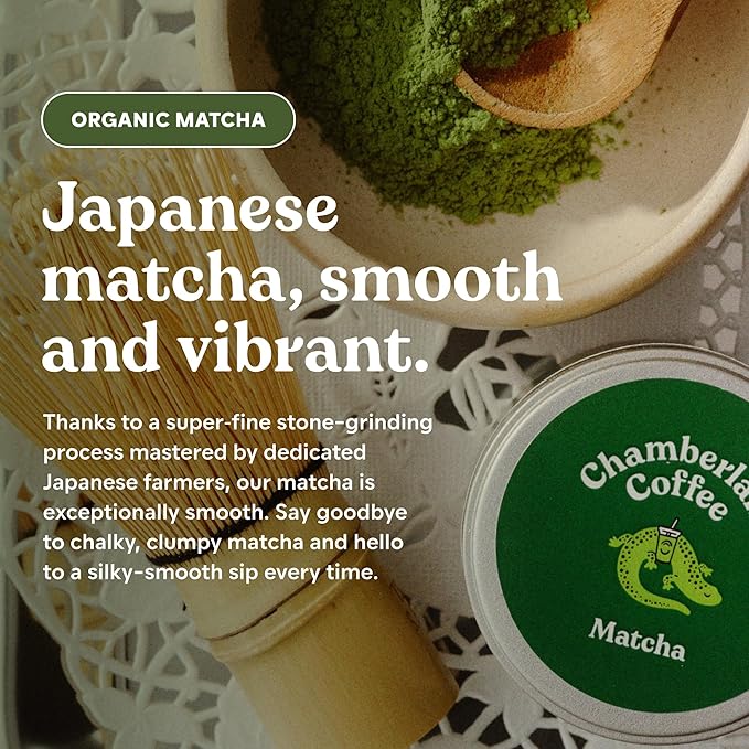 Chamberlain Coffee Ceremonial Matcha Green Tea Powder - First Harvest - Japanese Green Tea + Original Grade Matcha - Hot or Iced - Organic, Vegan & Gluten-Free Matcha Powder - (30g / 1.06 oz)