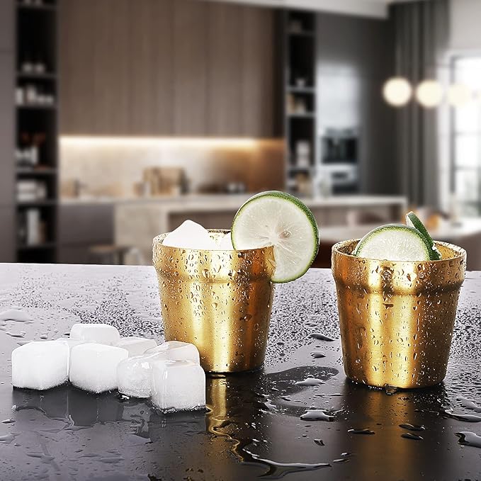 Youda 4-Pack 6oz Double Wall Insulated Stainless Steel Cups - Stackable Travel Coffee/Tea/Cold Drink Cups, Camping & Outdoors - BPA-Free 304 Stainless Steel (Gold)