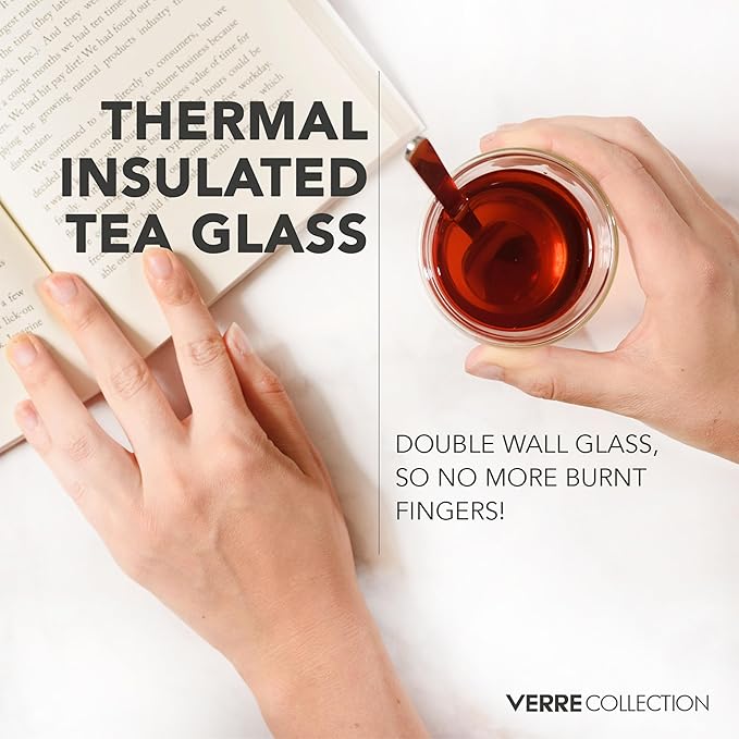 Turkish Tea Cups 4.25 oz, Lightweight Turkish Tea Glasses, Heat Resistant Double Wall Tea Cups, Insulated Turkish Tea Set of 2