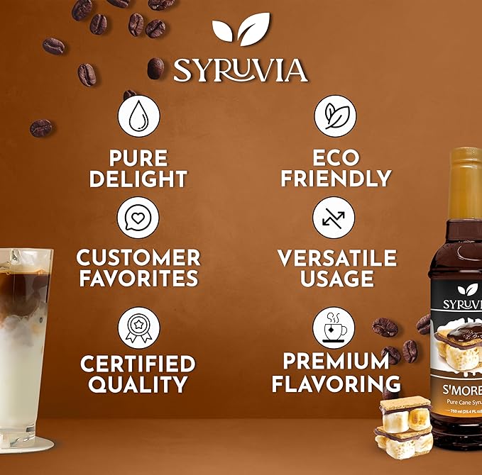 Syruvia Coffee Syrup, S'mores Flavored Syrup for Drinks, Lattes, and Desserts – 25.4 fl oz