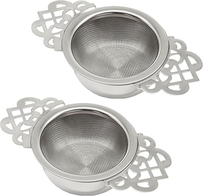 2 Pcs Tea Strainer Bowl, Stainless Steel Loose Leaf Tea Filter for Easy Brewing and Cleaning, Design Fits Most Standard Cups (Silver)