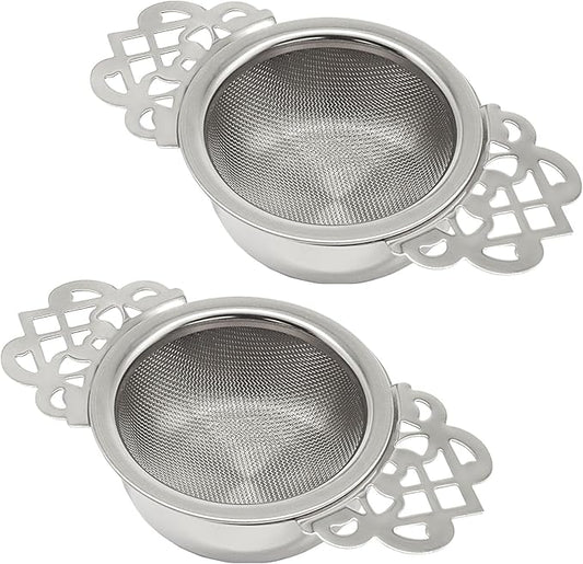 2 Pcs Tea Strainer Bowl, Stainless Steel Loose Leaf Tea Filter for Easy Brewing and Cleaning, Design Fits Most Standard Cups (Silver)