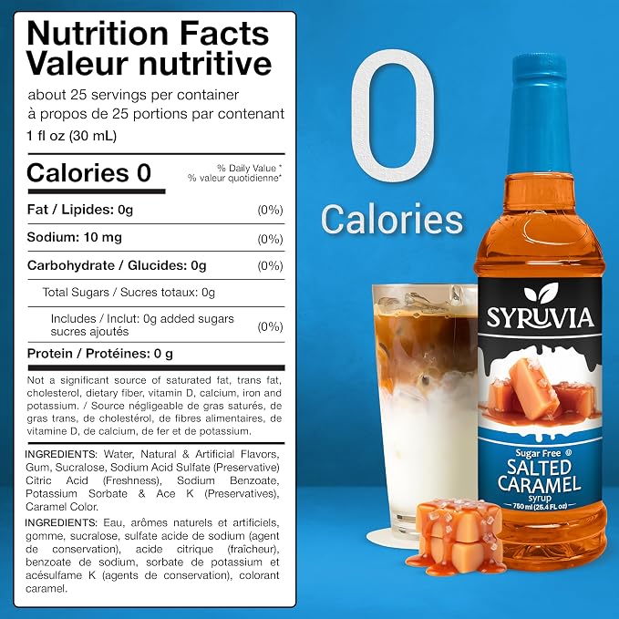 Syruvia Sugar Free Coffee Syrup, Salted Caramel Flavored Syrup for Drinks, Lattes, and Desserts – 25.4 fl oz, With Pump - Image 2