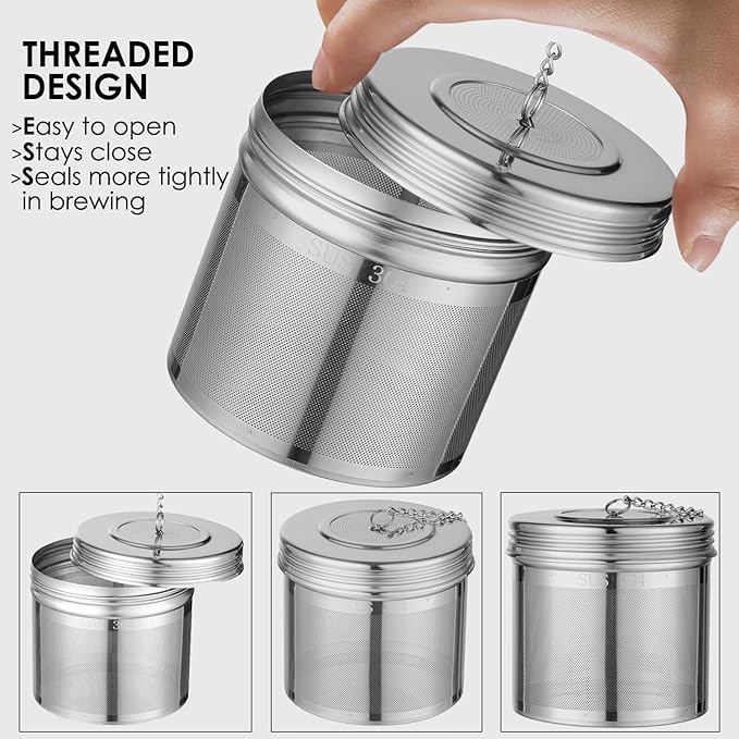 Extra Large Tea Infuser -304 Tea Filter with Threaded Lid & Chain Hook-Perfect for Loose Leaf Tea,Cooking,Herbs,Iced Tea & Soup - Extra Fine Mesh Tea Strainers