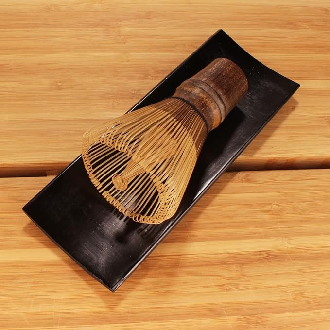 BambooMN Matcha Whisk Set - Chasen (Tea Whisk), Chashaku (Hooked Bamboo Scoop), Tea Spoon - Black