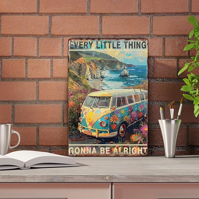 Sanwarm Metal Sign 8X12 Inch, Bus Hippie Flower Vintage Tin Sign Wall Art Decor for Home, Living Room, Kitchen, Garden, Bedroom, Office, Hotel, Cafe And Pub Decoration - Image 4