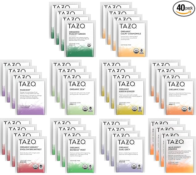 Tazo Tea Bags Sampler 40 Count Variety Gift Box, 10 Different Flavors