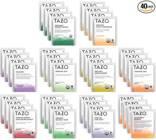 Tazo Tea Bags Sampler 40 Count Variety Gift Box, 10 Different Flavors