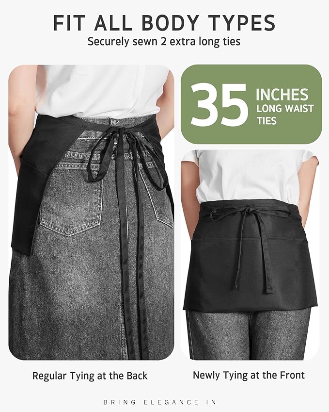 Syntus Server Apron for Men Women, Waitress Waist Apron, Black 1/3/12 Packs