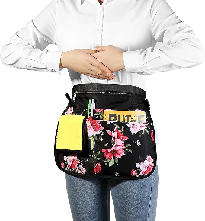 Waterproof Server Apron for Women with 5 Pockets,Quickly Put on and Take off Waitress Aprons,Work Apron for Bartender Barista