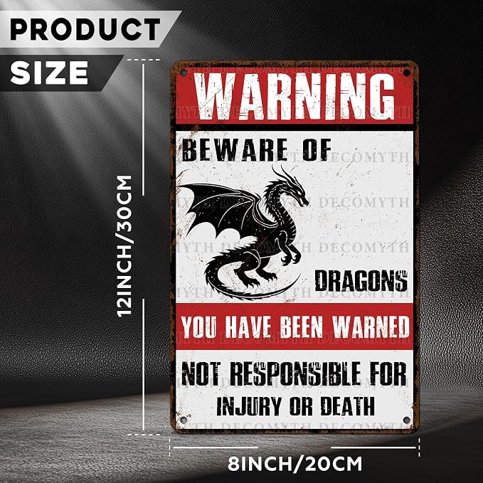 Beware of Dragons Retro Metal Tin Sign for Garden Kitchen Office Home Bar Cafe Decor 12 * 8inch - Image 4