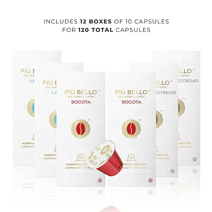 Piu Bello Espresso Coffee Pods for Nespresso Original Machines – Variety Pack – Compatible Capsules with 3 Intense Flavors – Dark Roast, Low Acidity – Rich & Balanced Taste – Kosher (3-Flavor Multipack, 120 Count)