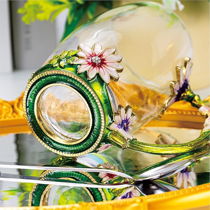 Flower Tea Cup ,Daisy Flower Clear Glass Fancy Coffee Mug with Spoon,Gift Box for Her Mom Wife Grandma Girls Friends Valentines Christmas Birthday Present Idea for Juice,Hot And Cold Drinks Use