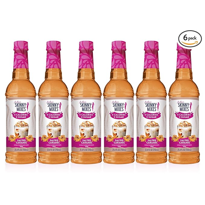 Jordan’s Skinny Mixes Sugar Free Coffee Syrup, Salted Caramel Coffee Flavoring Syrup, Zero Calorie Drink Mix, Lattes, Baking, Protein Shake or Cocktail, Dairy & Gluten Free, Kosher, 25.4 Fl Oz, 6 Pack