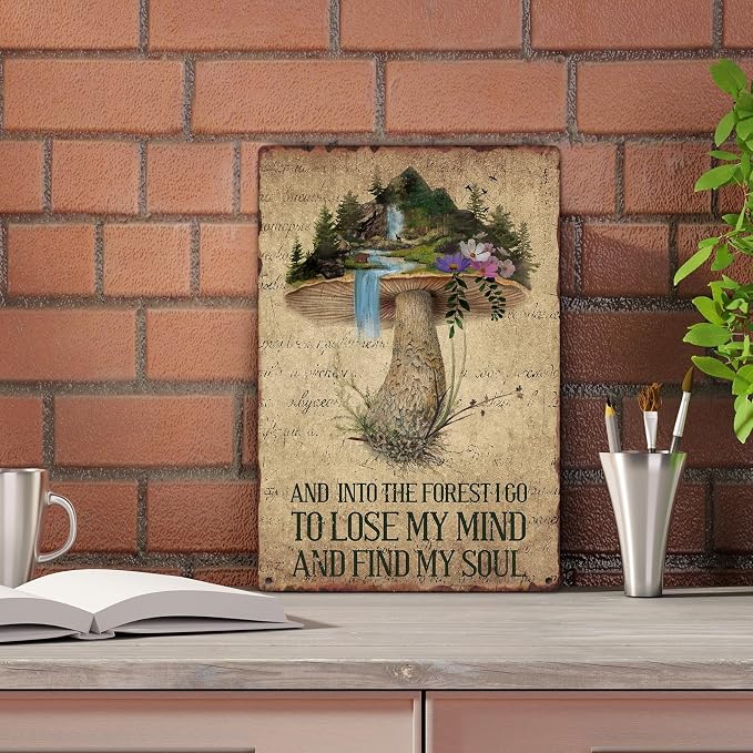 Sanwarm Metal Sign 8X12 Inch, Cute Mushroom Colorful Vintage Tin Sign Wall Art Decor for Home, Living Room, Kitchen, Garden, Bedroom, Office, Hotel, Cafe And Pub Decoration - Image 4
