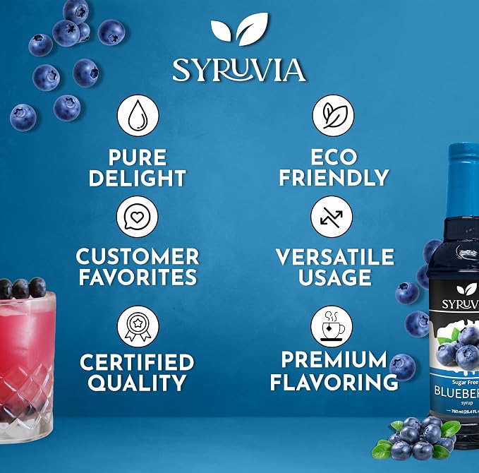 Syruvia Sugar-Free Blueberry Syrup, Flavored Syrup for Drinks, Cocktails, Lemonades, Iced Teas, and Desserts – 25.4 fl oz, With Pump - Image 5