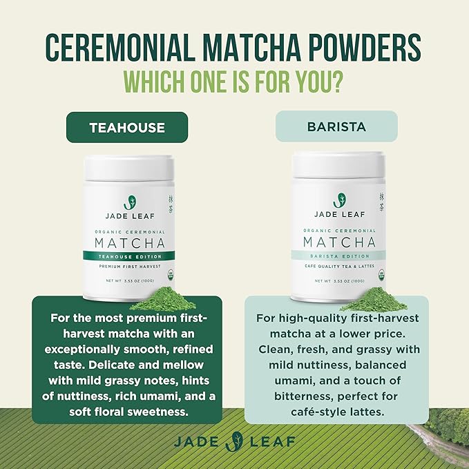 Jade Leaf Matcha Organic Barista Blend Ceremonial Grade Matcha Green Tea Powder - 100% Pure Japanese First Harvest Green Tea for Lattes from Uji and Kagoshima, 50g / 1.76 Ounce (Pack of 1)