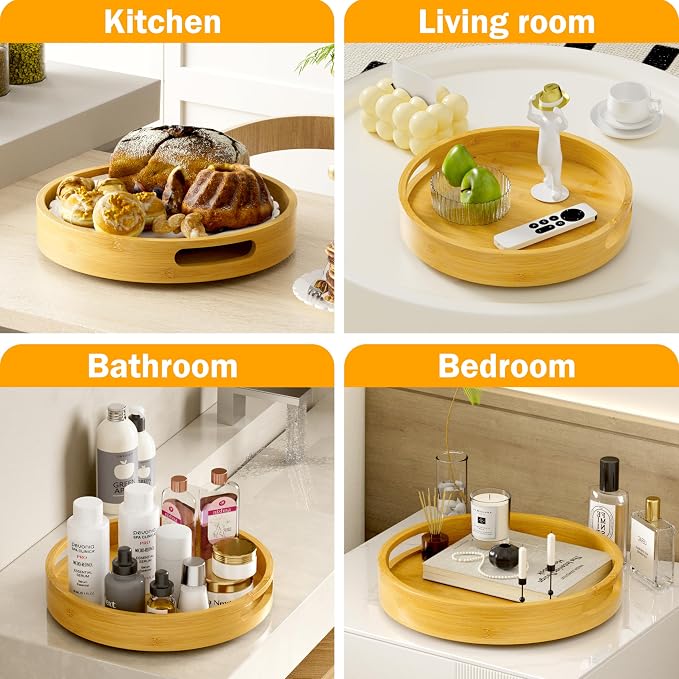 Lazy Susan Organizer Homerays 13 Inch Non-Skid Bamboo Lazy Susan for Kitchen Rotating Spice Rack with Handles, Wood Turntable for Kitchen Cabinet,Countertop (Bamboo, Large) - Image 8