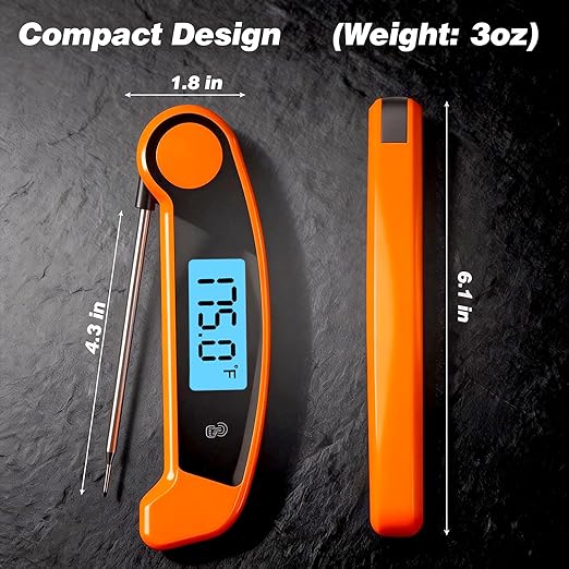 Meat Thermometer Digital Waterproof Instant Read Thermometer for Cooking Food Thermometer with Backlight & ±0.5℃ Precision Cooking Thermometer for Kitchen ℃/℉ Convertible Orange