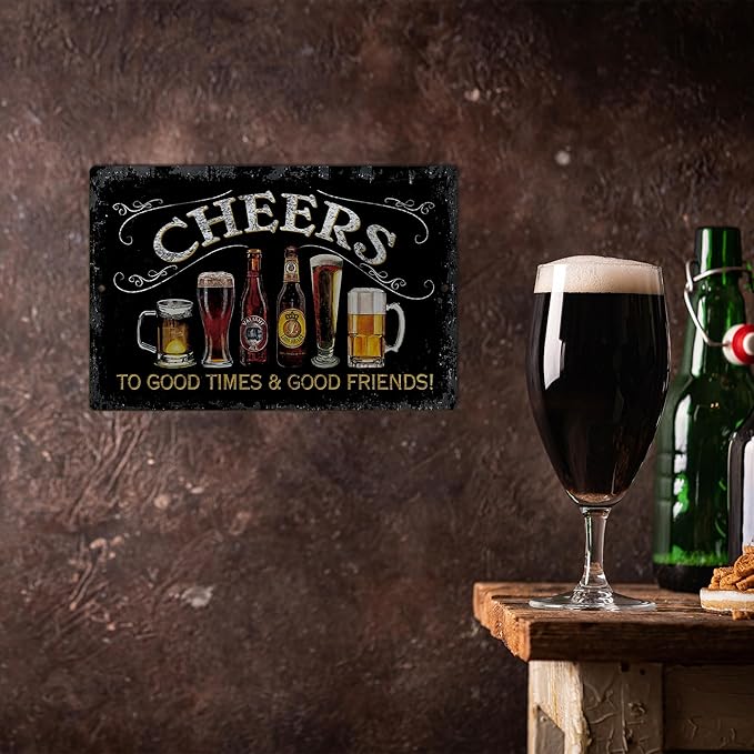 Putuo Decor Cheers Metal Tin Sign, Bar Signs For Home Bar Pub Man Cave Wall Decor To Good Times 8 Good Friends! 8"x12"