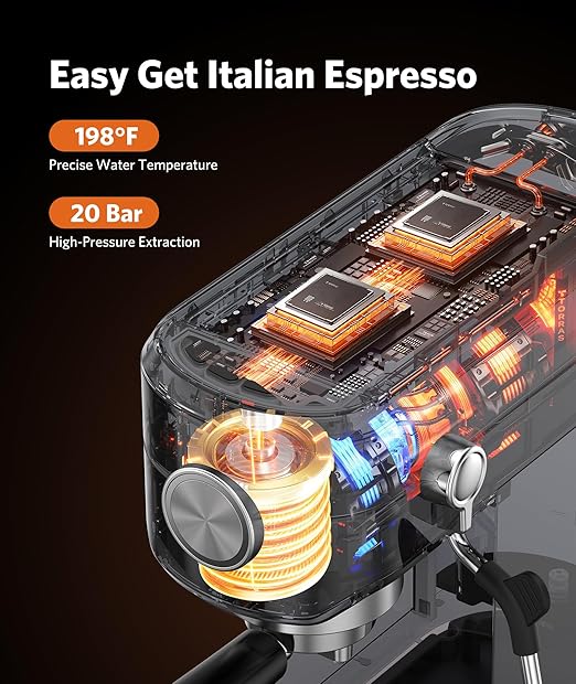 COWSAR Espresso Machine,Expresso Coffee Machines,Espresso Maker with Milk Frother Steam Wand & 40oz Removable Water Tank，Stainless Steel Compact Cappuccino & Latte Machine