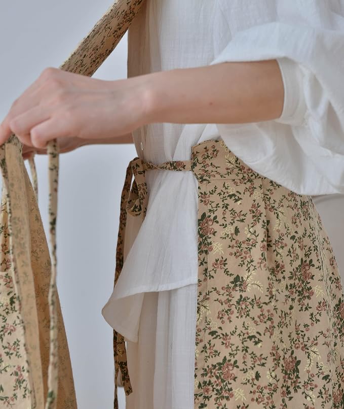 Japanese Cotton Linen Cross Back Apron with Pockets,Fashion Pinafore Dress for Gardening Painting Cleaning Cooking - Image 5