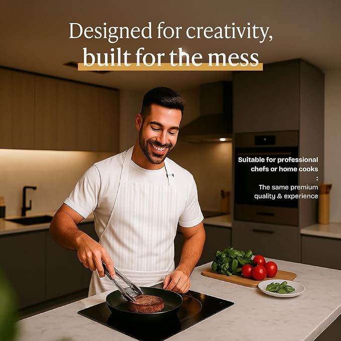 Will Well Kitchen Apron for Men and Women - 33" x 27" Oil-and-Water-Resistant with Adjustable Neck Strap and 38" Waist Ties for a Snug Fit, Lightweight with 2 Front Pockets - 1-Pack, White Stripe | Unisex 33'' x 27'' Oil & Water Resistant Soft Kitchen ... - Image 2