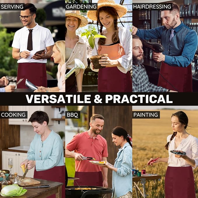 3 Pack Waist Apron with 3 Pockets, Unisex Black Waiter Aprons, Water Resistant Server Aprons for Restaurant Chef Bar - Image 7
