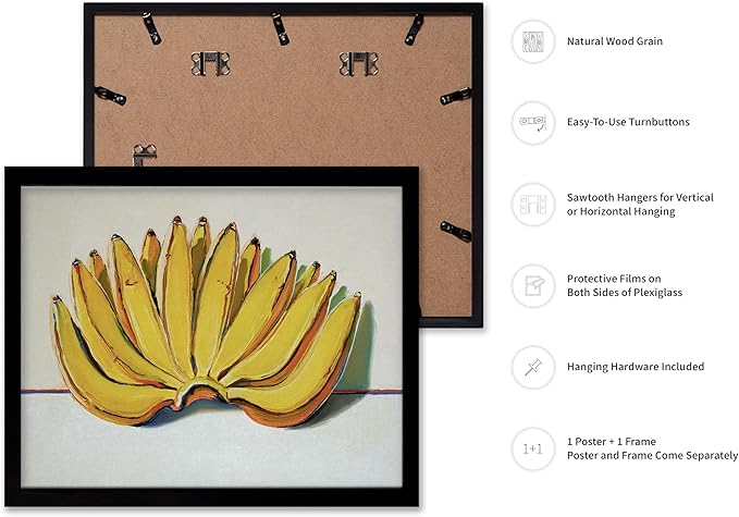 Poster Master Vintage Food & Drink Poster - Retro Banana Oil Painting Print - Banana Art - Gift for Vegan, Vegetarian, Foodies - Perfect Decor for Bakery, Home, Kitchen, 11x14 Black Framed