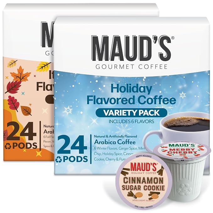 Maud’s Holiday & Fall Flavored Coffee Pods Variety Pack Bundle, 48ct, 11 Assorted Seasonal Flavors, Medium Roast Coffee in Single Serve Pods 100% Arabica Coffee, Compatible with Keurig K Cups Maker - Image 3