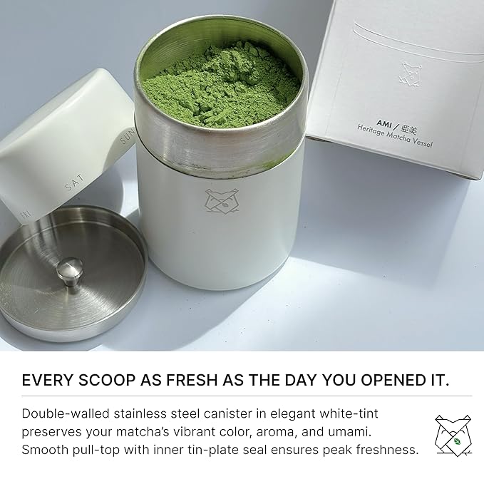 FKRŌ Ami Matcha Canister – Double-Seal Stainless Steel Tea & Coffee Storage Tin for Matcha Powder, Loose Tea & Spices