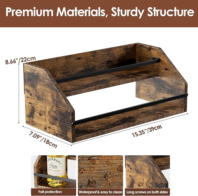 Nuovoware Liquor Bottle Display Shelf, Coffee Syrup Organizer, 2 Step Countertop Liquor Wine Rack, Home Retro Shelf Stand for Mini Bar, Cabinet, Bar Essentials for Whiskey, Spirits, Wooden - Image 3