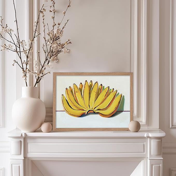 Poster Master Vintage Food & Drink Poster - Retro Banana Oil Painting Print - Banana Art - Gift for Vegan, Vegetarian, Foodies - Perfect Decor for Bakery, Home, Kitchen, 11x14 Beige Framed