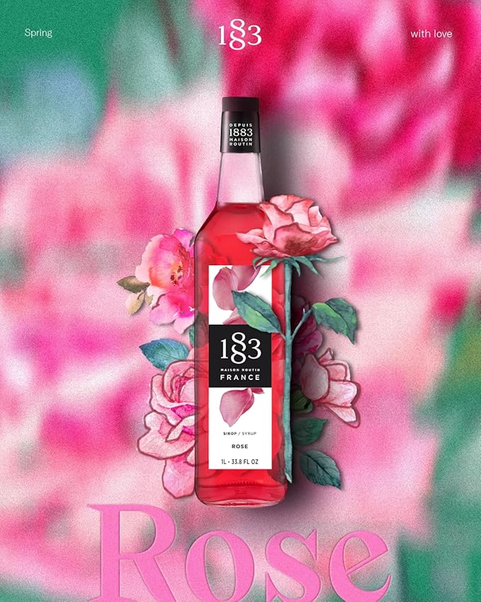 1883 Rose Syrup for Drinks, Made in France, 1 Liter Plastic Bottle
