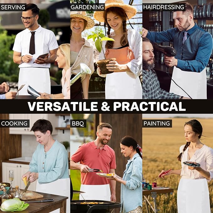 3 Pack Waist Apron with 3 Pockets, Unisex Black Waiter Aprons, Water Resistant Server Aprons for Restaurant Chef Bar - Image 7