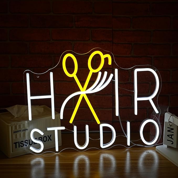 Hair Studio Neon Sign for Wall Decor Usb Powered Stylish Hair Salon Led Sign Dimmable Beauty Salon Light Up Sign Haircut Neon Light for Barber Shop Beauty Shop (16.54 * 12.6 in)