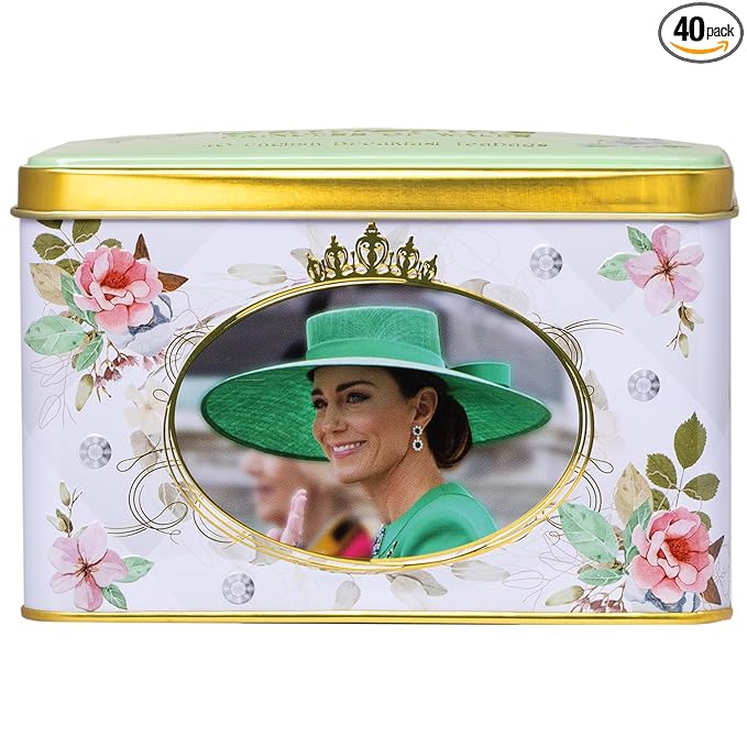 New English Teas Catherine, Princess of Wales Tea Tin with 40 English Breakfast Teabags