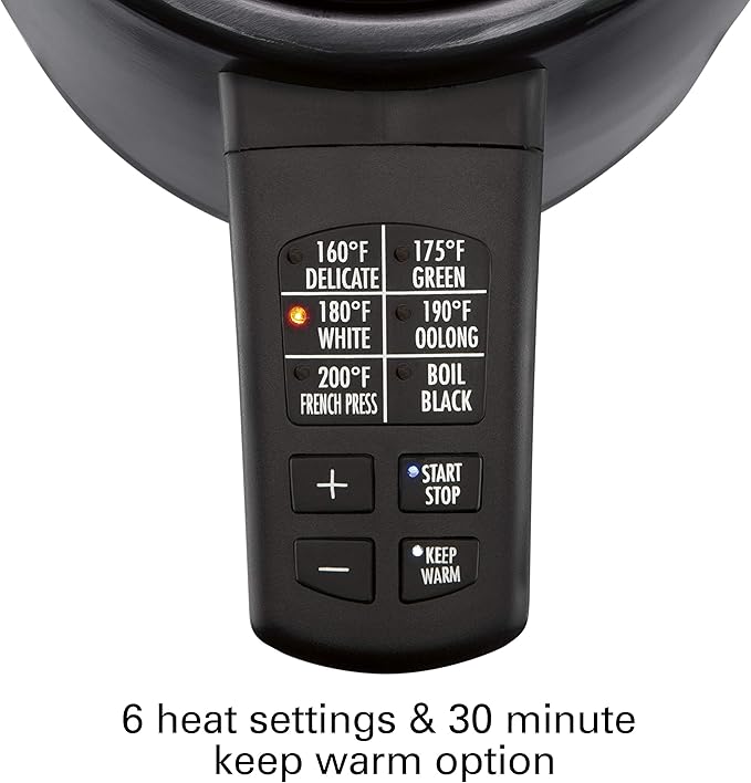 Hamilton Beach Temperature Control Electric Tea Kettle, Water Boiler & Heater, 1.7L, Cordless, LED Indicator, Auto-Shutoff, Keep Warm & Boil-Dry Protection, Black Stainless Steel (41027)