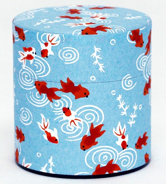 Washi Paper Tea Tin Canister: Wide 3.5oz (100g) Gold Fish (#14), Japan