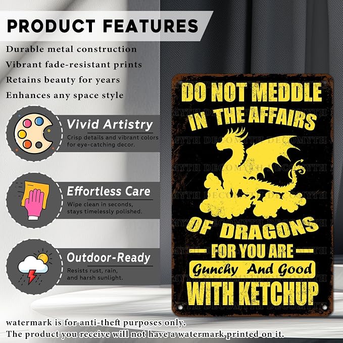 Dragons Decor Do Not Meddle in the Affairs of Dragons Metal Tin Sign for Home Office Kitchen Bar Cafe Garden Wall Decor 12 * 8inch - Image 2