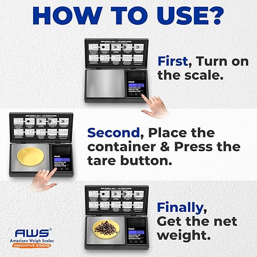 AWS-Thrill Digital Pocket Scale 100g x 0.01g – Portable Mini Gram Scale with Calibration Weight, Tweezers/Spoon, Tube & Silicone Bowl for Jewellery, Powder, Coins (100g x 0.01g)